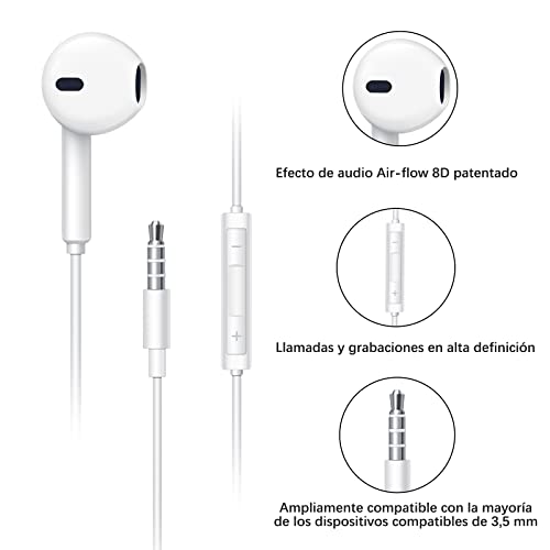 Auriculares In Ear, Auriculares con Cable y Micrófono Headphone Sonido Estéreo para Todos los Dispositivos de Auriculares de 3,5 mm, Resistentes al Sudor, Aislamiento de Ruido, Graves potentes