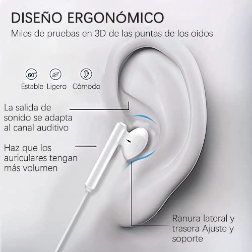 Auriculares In Ear, Auriculares con Cable y Micrófono Headphone Sonido Estéreo para Todos los Dispositivos de Auriculares de 3,5 mm, Resistentes al Sudor, Aislamiento de Ruido, Graves potentes