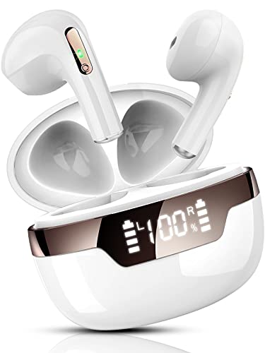 Auriculares Inalámbricos, Auriculares Bluetooth 5.2 con Pantalla LED Inteligente, HiFi Estéreo Cascos Inalambricos, IP7 Impermeable In Ear Auriculares, Reproducci 40 Horas, USB-C Carga Rápida, Blanco