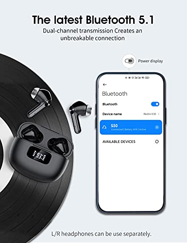 Auriculares Inalambricos, Cascos Inalambricos Bluetooth 5.1, Estéreo de HiFi, 40 Horas de Reproducción, Auriculares Bluetooth IPX7 Impermeable, Control Táctil (Negro)