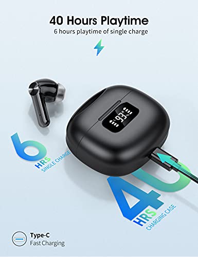 Auriculares Inalambricos, Cascos Inalambricos Bluetooth 5.1, Estéreo de HiFi, 40 Horas de Reproducción, Auriculares Bluetooth IPX7 Impermeable, Control Táctil (Negro)