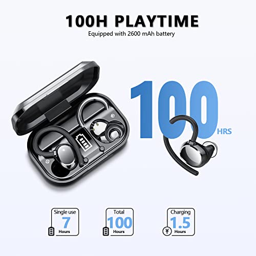 Auriculares Inalambricos Deportivos, Auriculares Bluetooth 5.1, 100Hrs de Reproducción, HD Estéreo Cascos Inalambricos con Micrófono, Auriculares Impermeables IP7 con Estuche de Carga LED