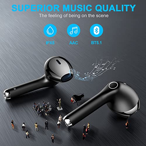 Auriculares Inalámbricos, yobola Auriculares Bluetooth 5.1 HiFi Estéreo, Cascos Inalambricos Bluetooth con Control Táctil, Micrófono Incorporado, IPX5 Deportivos, para Xiaomi Samsung iPhone Huawei