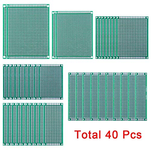 AUSTOR 40 Piezas Placas Circuito Impreso 6 Tamaños PCB Prototipo de Doble Cara con Caja Libre para Soldadura Bricolaje y Proyecto Electrónico