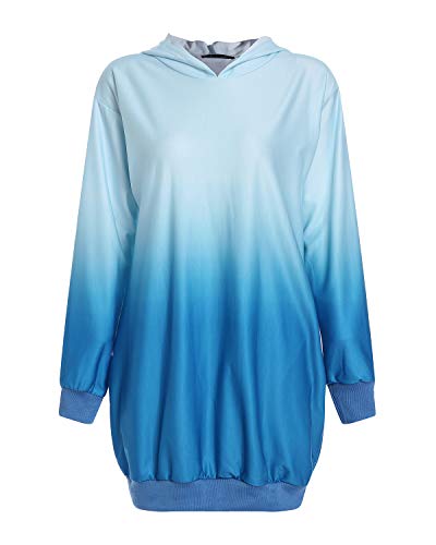 Auxo Mujer Sudadera con Capucha Talla Grande Sudadera Vestido Manga Larga Casual Tie Dye Hoodie Jersey Larga Moda Degradado Azul L