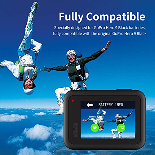 AuyKoo 2 Batería+Cargador Accesorios Kit para GoPro Hero 10/9 Black, 2 Piezas Batería de Repuesto+Cargador+Cable Tipo C Totalmente Compatible con la Cámara de Acción GoPro Hero 10/9 Black Original