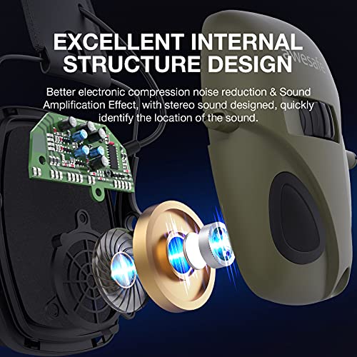 AWESAFE GF01 Casco Tiro Auriculares de caza , Plegables Defensores del Oído con Tecnología de Cancelación de Ruido Protectores Auditivos Especialmente Diseñados para Cazadores y Tiradores -Verde