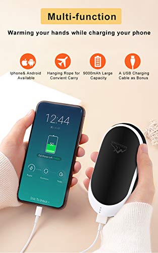 Awroutdoor Calentador de Mano Recargable,9000mAh Calentadores de Manos Bolsillo USB,Banco de Energía Power Bank Calentador de Mano eléctrico de Reutilizable para Esquiar, Acampar, Caminar