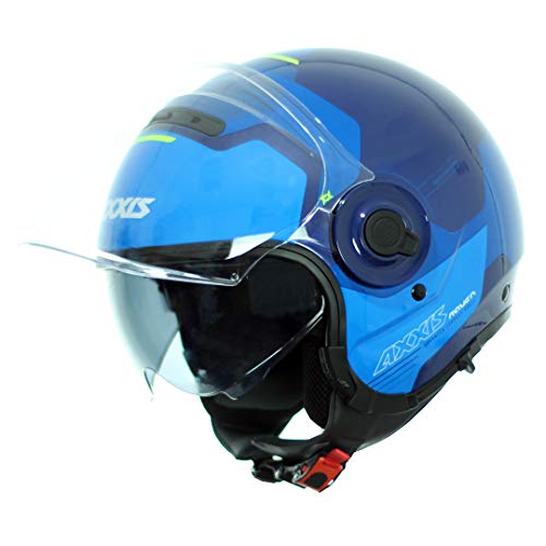 AXXIS Casco Moto Jet OF509 Raven SV Cypher D1 Azul Mate Talla XS (53-54 cms) con Pantalla Solar. Homologado