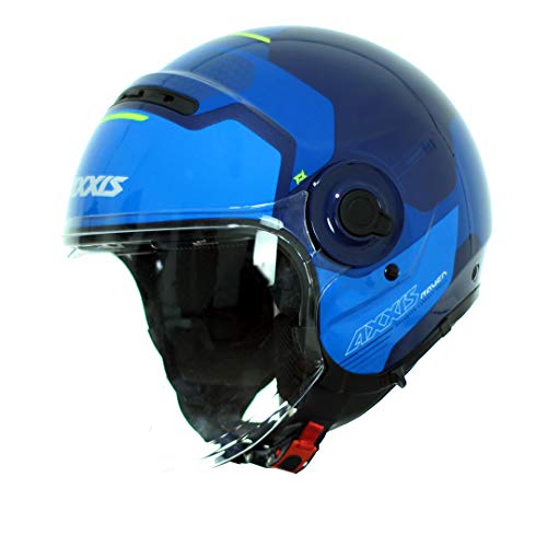 AXXIS Casco Moto Jet OF509 Raven SV Cypher D1 Azul Mate Talla XS (53-54 cms) con Pantalla Solar. Homologado