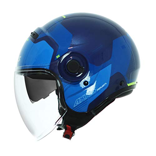 AXXIS Casco Moto Jet OF509 Raven SV Cypher D1 Azul Mate Talla XS (53-54 cms) con Pantalla Solar. Homologado