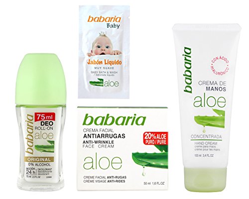 Babaria Crema Facial Antiarrugas 20% Aloe Vera de Manos y Desodorante Roll-On - 225 ml