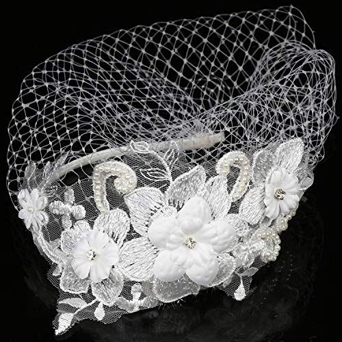 BABEYOND Diadema para Mujer de los años 20, Elegante, con Estampado de Flores, para Bodas, Novias, velos, cócteles, Fiestas, para Halloween, Carnaval Blanco Talla única