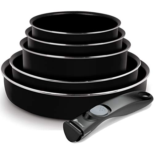 Backen Juego de Cocina con asa extraíble (6 Piezas), Aluminio, Negro, 30 x 30 x 13 cm
