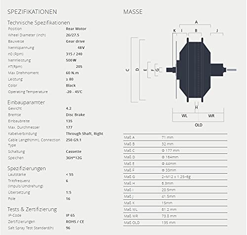 Bafang Kit de conversión para bicicleta eléctrica de 27,5 pulgadas, 650B, 500 W, 48 V, rueda trasera con radios, para cassette 8/9/10 RWD Kit IP65 C961 G040, motor de buje BF-RWDC-50048-G040-275