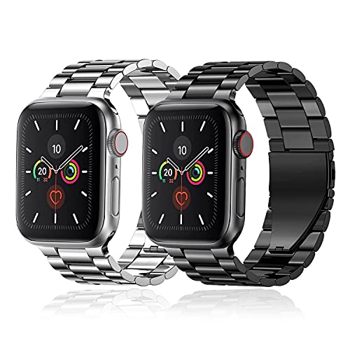 baklon 2 Piezas Compatibles con Correa de Reloj Apple 38/ 40/ 41/ 42/ 44/ 45 mm, Correa Deportiva de Dcero Inoxidable de Repuesto Compatible con iWatch Series SE/7/6/5/4/3/2/1, Negro & Plateado