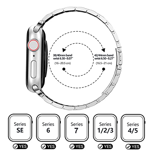 baklon 2 Piezas Compatibles con Correa de Reloj Apple 38/ 40/ 41/ 42/ 44/ 45 mm, Correa Deportiva de Dcero Inoxidable de Repuesto Compatible con iWatch Series SE/7/6/5/4/3/2/1, Negro & Plateado