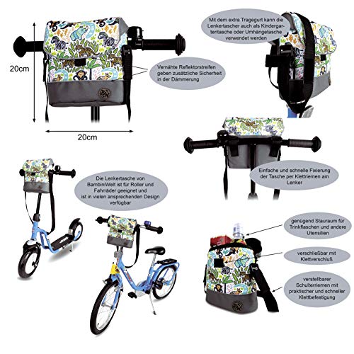 BambinIWelt Bolsa para manillar de bicicleta Puky para Woom bicicleta scooter bicicleta para niños impermeable con correa para el hombro, color Multicolor, talla 20cm x 20cm