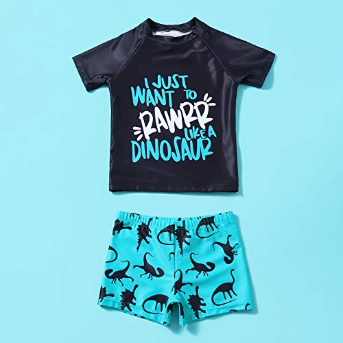 Bañador para Niños Pequeños 2 Piezas Traje de Natación Verano Camiseta de Manga Corta Pantalones Cortos Ropa de Baño con Estampado de Dibujos Animados (Negro, 4-6 Años)