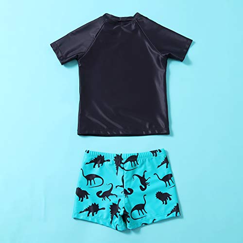 Bañador para Niños Pequeños 2 Piezas Traje de Natación Verano Camiseta de Manga Corta Pantalones Cortos Ropa de Baño con Estampado de Dibujos Animados (Negro, 4-6 Años)