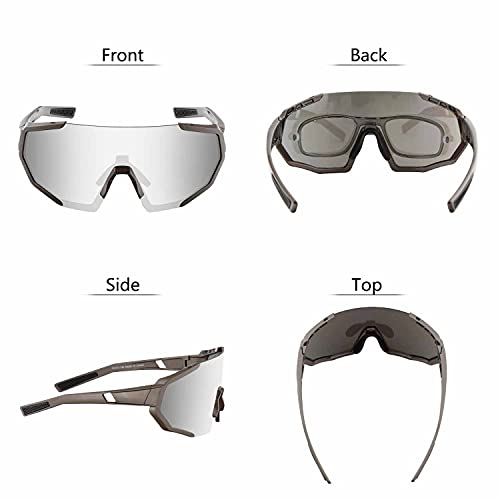 BangLong Gafas de Sol Deportivas, Gafas de Ciclismo con 3 Lentes Intercambiables para Hombres y Mujeres UV400, Utilizadas para Correr, Pescar, Golf y Béisbol (Brightgun Plata)