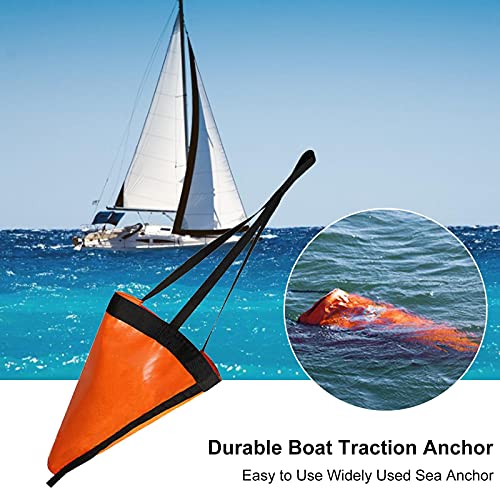 Baohao Sea Brake System, Orange Drift Sock Sea Anchor Drogue, con Cuerda de Remolque Boya Ball Flotador Leash Sea Brake System