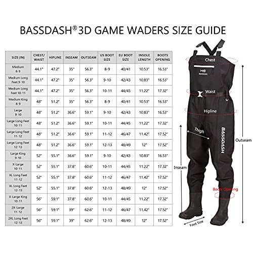 Bassdash 3D Boot Foot Game Wader Ultra Alta Resistencia Negro Plaid Nylon PVC Pesca Caza Pecho Waders para Hombres en 7 Tamaños