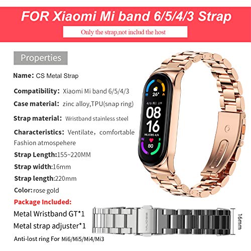 BDIG Correa Compatible para Xiaomi Mi Band 6/5 & MiBand 4/3 Correas Metal, MiBand 6 Pulsera de Acero Inoxidable Agradable para Mi Band 3/4/5/6 Correa (No Host)