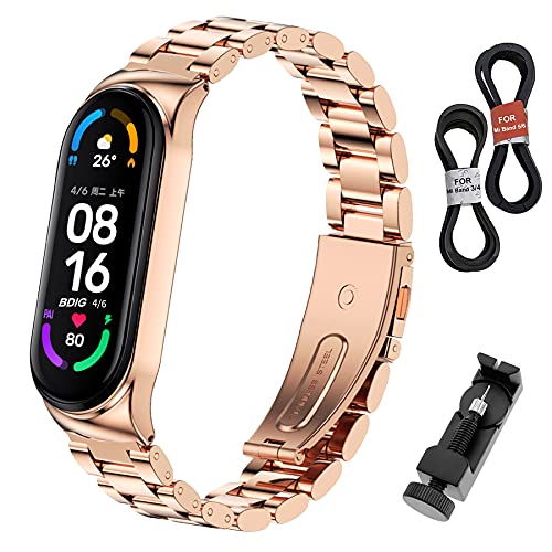 BDIG Correa Compatible para Xiaomi Mi Band 6/5 & MiBand 4/3 Correas Metal, MiBand 6 Pulsera de Acero Inoxidable Agradable para Mi Band 3/4/5/6 Correa (No Host)