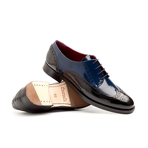 Beatnik Shoes Zapatos de Cordones Estilo Oxford Blucher Bicolores Negros y Azules de Mujer en Piel Beatnik Ethel Black & Blue, Talla : 40