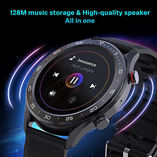 Bebinca Smartwatch para Hombres 1.28"Hacer y Recibir Llamadas Manos Libres, Altavoz Bluetooth con Reproductor de música 128 MB Reloj Inteligente Fitness Tracker 3ATM Impermeable iOS/Android(Acero)