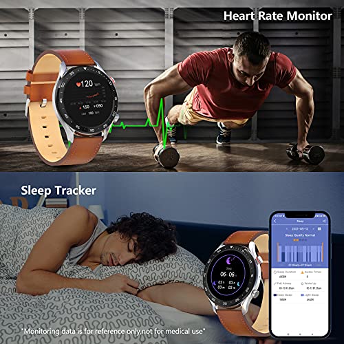 Bebinca Smartwatch para Hombres 1.28"Hacer y Recibir Llamadas Manos Libres, Altavoz Bluetooth con Reproductor de música 128 MB Reloj Inteligente Fitness Tracker 3ATM Impermeable iOS/Android(Acero)