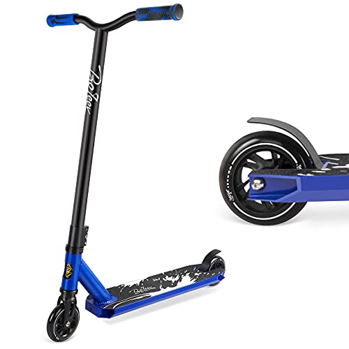 BELEEV Patinete De Acrobacias Trucos, Freestyle Pro Stunt Scooter para Adultos, Kick Scooter con Barra Fija, Ruedas con NúCleo De Aluminio De 100 mm y Rodamientos De Bolas ABEC-9(Blue)