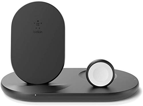 Belkin - Cargador inalámbrico 3 en 1, estación de carga de 7.5 W para iPhone, Apple Watch y AirPods, base de carga para iPhone, soporte de carga para Apple Watch, negro