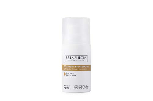 Bella Aurora Crema Facial con Color SPF 50+ | CC Cream | Protector Solar Anti-Manchas | Piel Normal o Seca, Tono Medio, 30 ml