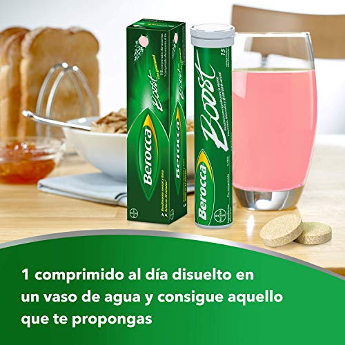 Berocca Boost Complejo de Vitaminas y Minerales con Cafeína y Guaraná Natural, para una Ayuda Rápida en el Rendimiento Mental y Físico, 30 Comprimidos Efervescentes