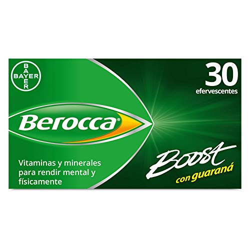 Berocca Boost Complejo de Vitaminas y Minerales con Cafeína y Guaraná Natural, para una Ayuda Rápida en el Rendimiento Mental y Físico, 30 Comprimidos Efervescentes