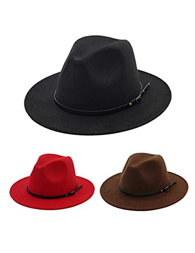 besbomig Sombrero Fedora Sombreros de Sombrerera de Jazz para Hombres Mujer - Sombrero de ala Ancha Fieltro de Lana