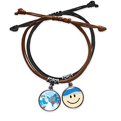 Bestchong Vector Diagrama Viaje Pulsera de seda con mapa de carretera, cuerda para la mano, pulsera de piel sonriente