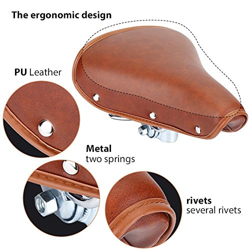 BESTGIFT Bike Assise Universel Marron Vintage Rivets Confortable Classique Cuir PU Spring Selle de Vélo pour Homme Femme