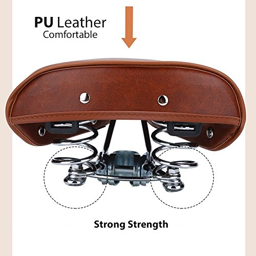 BESTGIFT Bike Assise Universel Marron Vintage Rivets Confortable Classique Cuir PU Spring Selle de Vélo pour Homme Femme