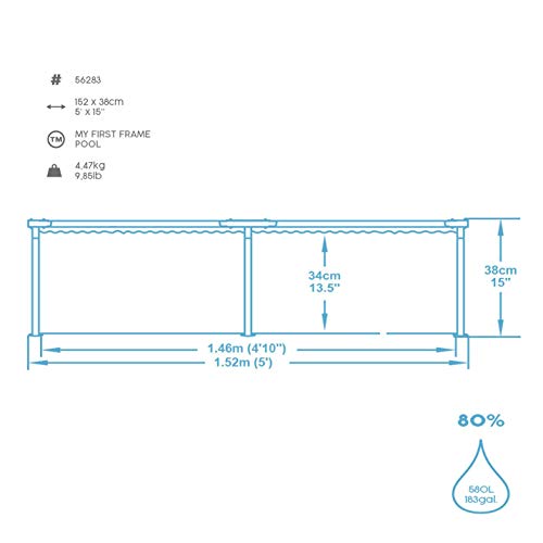 BESTWAY 56283 - Piscina Desmontable Tubular Infantil Mi Primera Piscina 152x38 cm 580 Litros con Válvula de drenaje Marcos Anticorrosión y Parche de Reparación