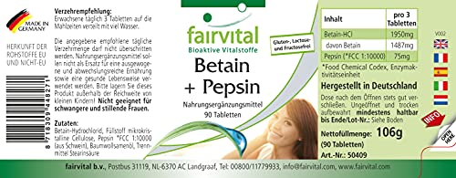 Betaína con Pepsina - Dosis elevada - 90 Comprimidos - Calidad Alemana