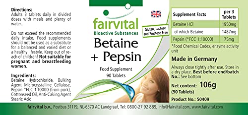 Betaína con Pepsina - Dosis elevada - 90 Comprimidos - Calidad Alemana