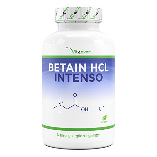Betaína HCL - 240 cápsulas con 695 mg - Premium: Con pepsina y genciana amarga - Enzimas digestivas de amplio espectro - Alta dosis - Vegano