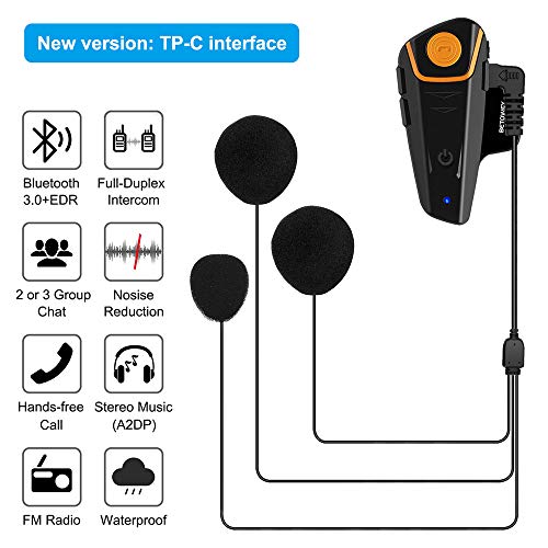 BETOWEY BT-S2 Auriculares Intercomunicador Moto Bluetooth para Motocicletas, Intercomunicador Casco Moto con Radio FM, Gama Comunicación Intercom de 1000m, Impermeabilidad (Paquete 1, Micrófono Suave)