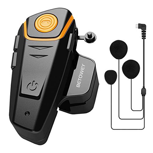 BETOWEY BT-S2 Auriculares Intercomunicador Moto Bluetooth para Motocicletas, Intercomunicador Casco Moto con Radio FM, Gama Comunicación Intercom de 1000m, Impermeabilidad (Paquete 1, Micrófono Suave)