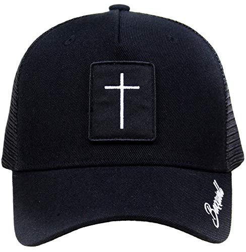 Bexxwell Gorra negra con parche en cruz (ajuste óptimo, gorra, negro, Truckercap, Cross, Gorra, unisex)