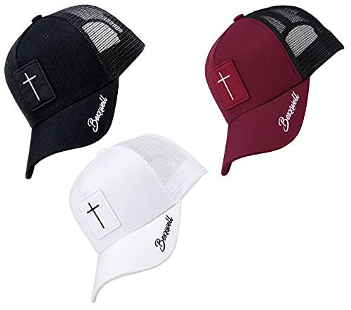 Bexxwell Gorra negra con parche en cruz (ajuste óptimo, gorra, negro, Truckercap, Cross, Gorra, unisex)