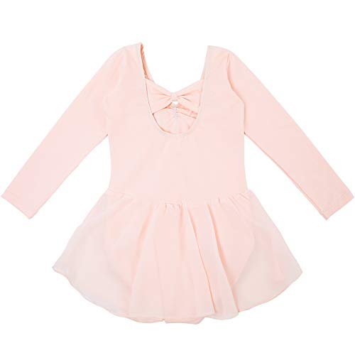 Bezioner Vestido de Ballet Maillot de Danza Gimnasia Leotardo Algodón Body Clásico para Niña (110 (100-110cm,4-5 años), Rosa Manga Larga)